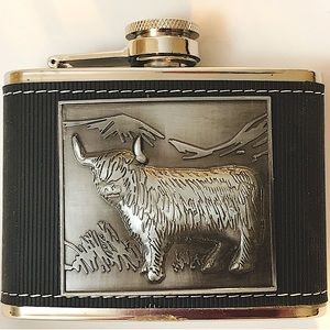 NWOT Flask Silver & Black With Bull
